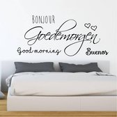 Slaapkamer Muursticker Bonjour Goedemorgen Good Morning Buenos -  Geel -  80 x 39 cm  -  nederlandse teksten  slaapkamer  alle - Muursticker4Sale