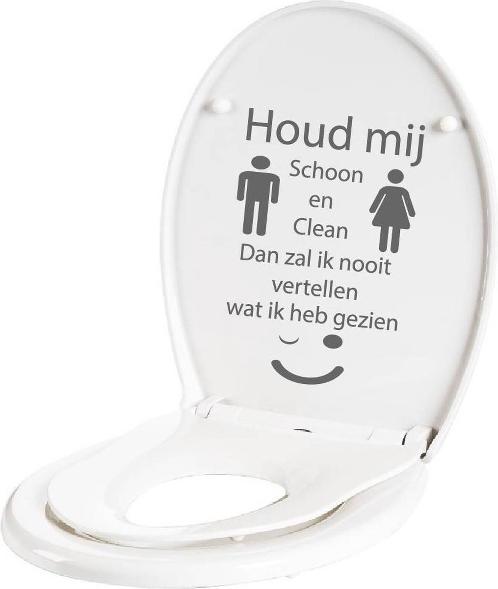Wc sticker houd mij schoon en clean - Donkergrijs - 18 x 27 cm toilet