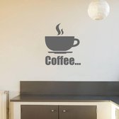 Muursticker Coffee - Donkergrijs - 40 x 48 cm - keuken engelse teksten bedrijven