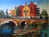 City scene Amsterdam, canal, green boat 30x40CM/16x12INCH