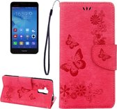 Voor Huawei Honor 5c Pressed Flowers Butterfly Pattern Horizontal Flip Leather Case met houder & kaartsleuven & Wallet & Lanyard (Magenta)