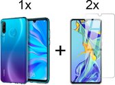 Huawei p30 lite hoesje en Huawei new edition hoesje siliconen case hoesjes hoes transparant - 2x Huawei P30 Lite Screenprotector