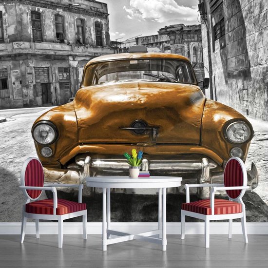 Fotobehang - Vlies Behang - Retro Auto in Cuba - Vintage - Kunst - 416 x 254 cm