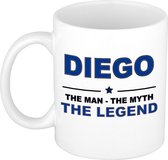 Naam cadeau Diego - The man, The myth the legend koffie mok / beker 300 ml - naam/namen mokken - Cadeau voor o.a verjaardag/ vaderdag/ pensioen/ geslaagd/ bedankt