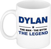 Naam cadeau Dylan - The man, The myth the legend koffie mok / beker 300 ml - naam/namen mokken - Cadeau voor o.a  verjaardag/ vaderdag/ pensioen/ geslaagd/ bedankt