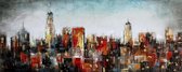 Schilderij - Handgeschilderd - Stads Skyline, 60x150