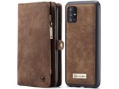 Samsung Galaxy A51 Bookcase hoesje - CaseMe - Effen Bruin - Leer - Portemonnee met 11 Vakjes voor Pasjes en Ritsvak