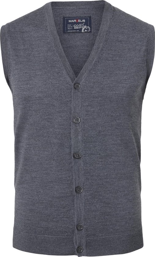 MARVELIS heren vest mouwloos - wol - V-hals - antraciet grijs melange -  Maat: XXL | bol.com