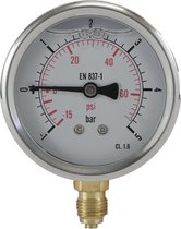 -1..5 Bar Glycerine Manometer Onderaansluiting RVS/Messing 63 mm Klasse 1.6 - ML-1563SVG