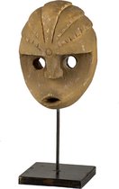 Houten masker (60cm) op metalen standaard 'Harsono' Lumbuck - Robuuste hout masker op zwart ijzeren voet - Bruin Zwart