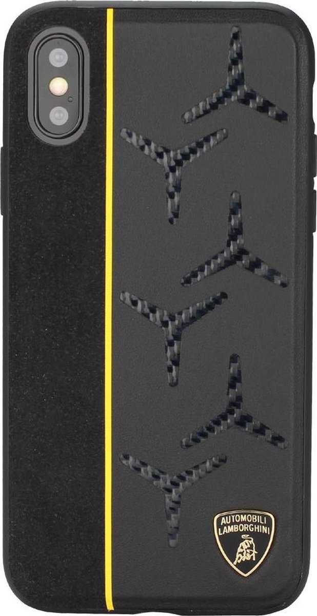 Geel hoesje van Lamborghini - Backcover - Alcantara - iPhone Xs Max - Genuine Leather - Echt leer