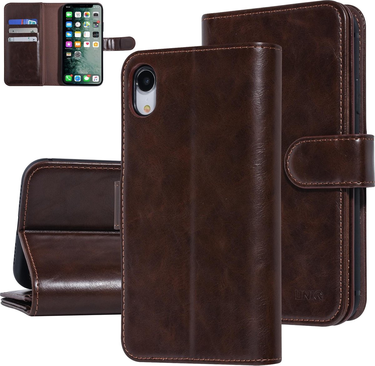 UNIQ Accessory Bruin hoesje iPhone XR - Book Case - Zachte huid