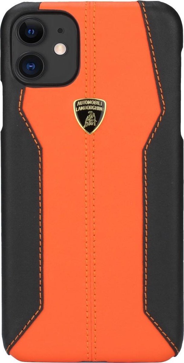 Oranje hoesje van Lamborghini Collection - Backcover - iPhone 11 Pro Max - Lambo Sport - leer