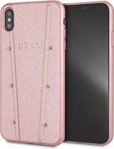 Roze hoesje van Guess - Backcover - Gouden studs - Leer - iPhone Xs Max - Siliconen rand