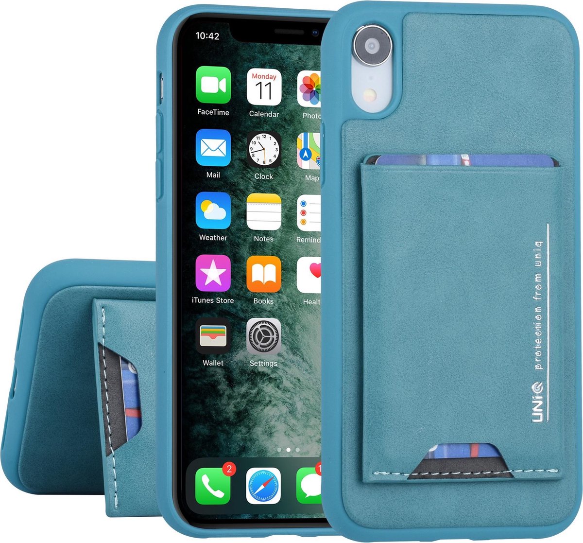 UNIQ Accessory iPhone XR Hard Case Backcover met pasjeshouder - Turquoise