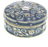 Sierlijk en brocant doosje - rond model in blauw met goudkleur en strass kristallen