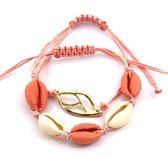 Dielay - Set Armbanden - Schelpen - Set van 2 Stuks - Lengte Verstelbaar - Roze