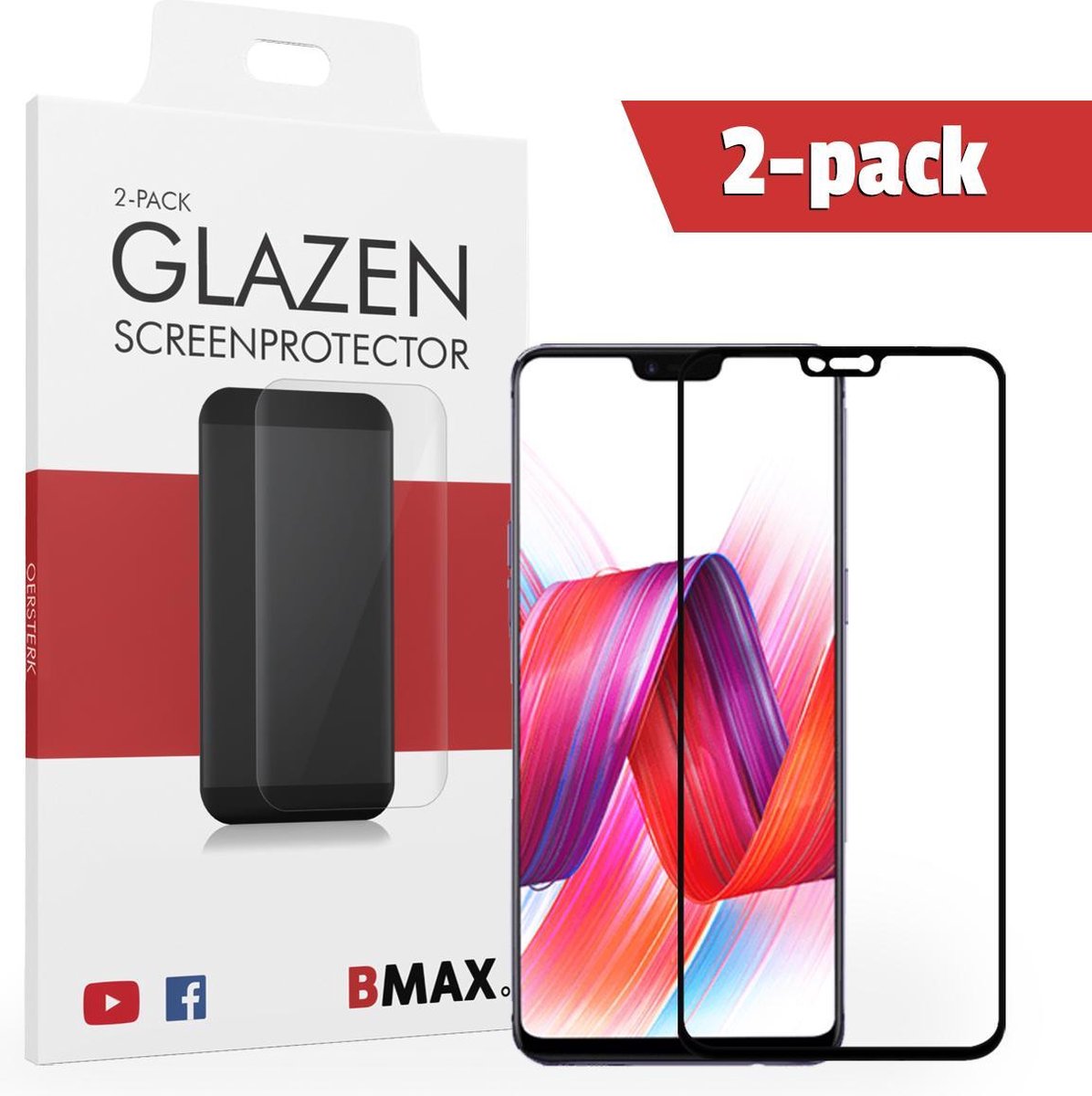 2-pack BMAX geschikt voor de Glazen Screenprotector OPPO R15 Pro Full Cover Glas / Met volledige dekking / Beschermglas / Tempered Glass / Glasplaatje op Prijzenvolger.com