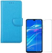 Huawei Y7 (2019) Portemonnee hoesje Turquoise met 2 stuks Glas Screen protector
