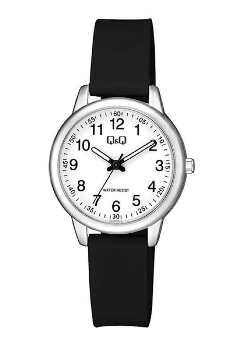 QQ QC15J334Y - Horloge - Analoog - Kinderen - Unisex - Plastic band - Rond - Cijfers - Metaal - Zwart - Zilverkleurig - Wit - 3 ATM