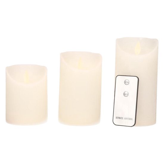 AiiBowy Set van 3 oplaadbare led-kaarsen van echte was met timerfunctie, flikkerende vlam, adventskrans, led-stompkaarsen voor buiten, Halloween, Kerstmis, feestdecoratie