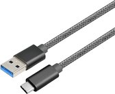 NÖRDIC USBC-N1043, stoffen USB-C naar USB-A kabel, USB 3.1 Gen1 60W 3A PD, 1 meter, Space Grey