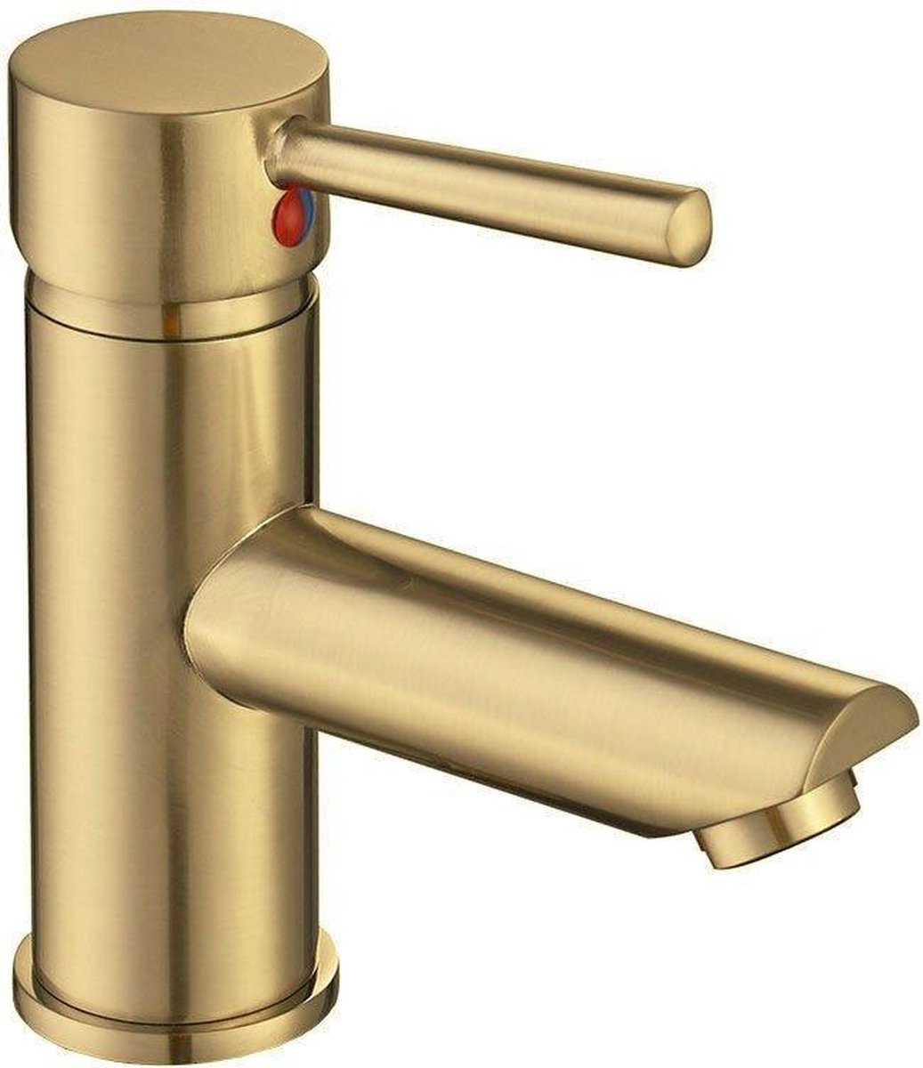 Wastafelkraan Megan Opbouw Laag Mengkraan Rond Glans Goud 1 Greeps