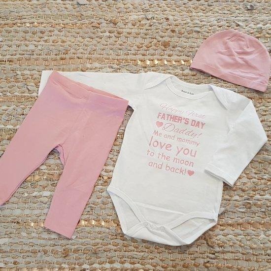 set romper papa baby met tekst roze meisje happy first fathers day eerste vaderdag 50-56