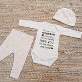 Set met baby romper tekst voor meisje cadeau papa happy first fathers day eerste vaderdag roze 50-56