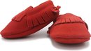 Babyslofje-mocassin-suede-rood-maat M-kraamcadeau