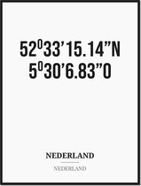 Poster/kaart NEDERLAND met coördinaten