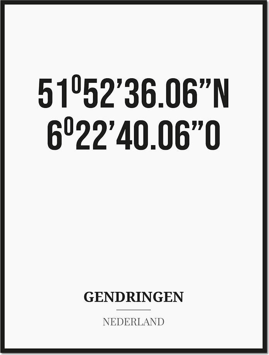 Studio216 Poster/kaart GENDRINGEN met coördinaten zwart, wit