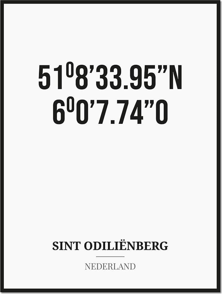 Studio216 Poster/kaart SINT ODILIËNBERG met coördinaten zwart, wit