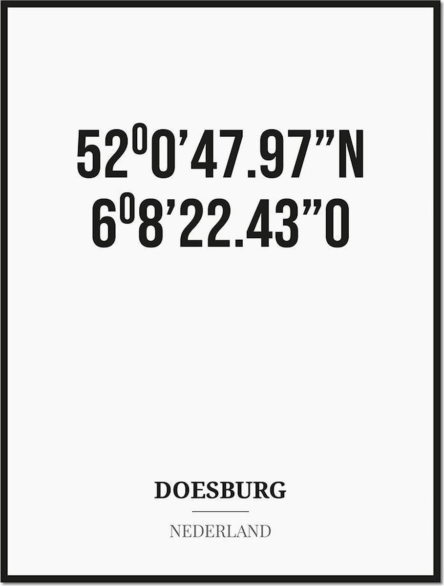 Studio216 Poster/kaart DOESBURG met coördinaten zwart, wit