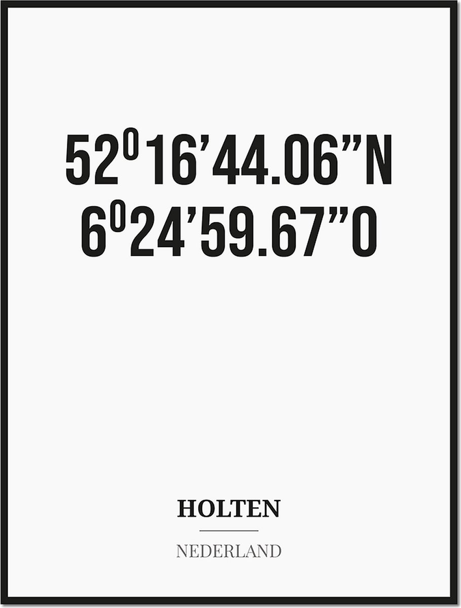 Studio216 Poster/kaart HOLTEN met coördinaten zwart, wit