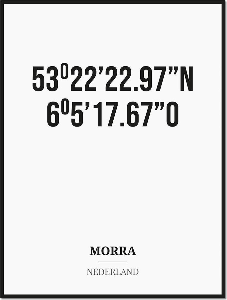 Studio216 Poster/kaart MORRA met coördinaten zwart, wit