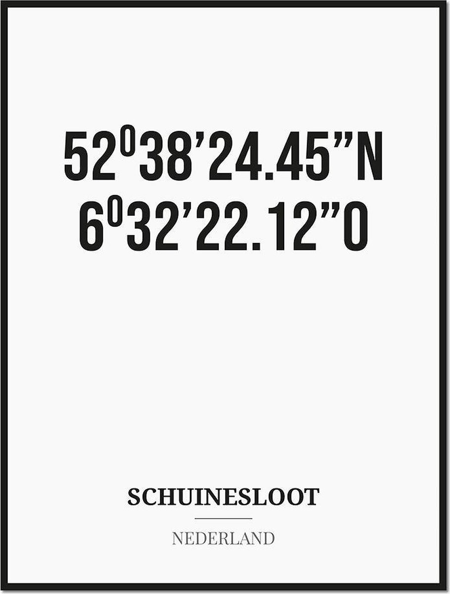 Studio216 Poster/kaart SCHUINESLOOT met coördinaten zwart, wit