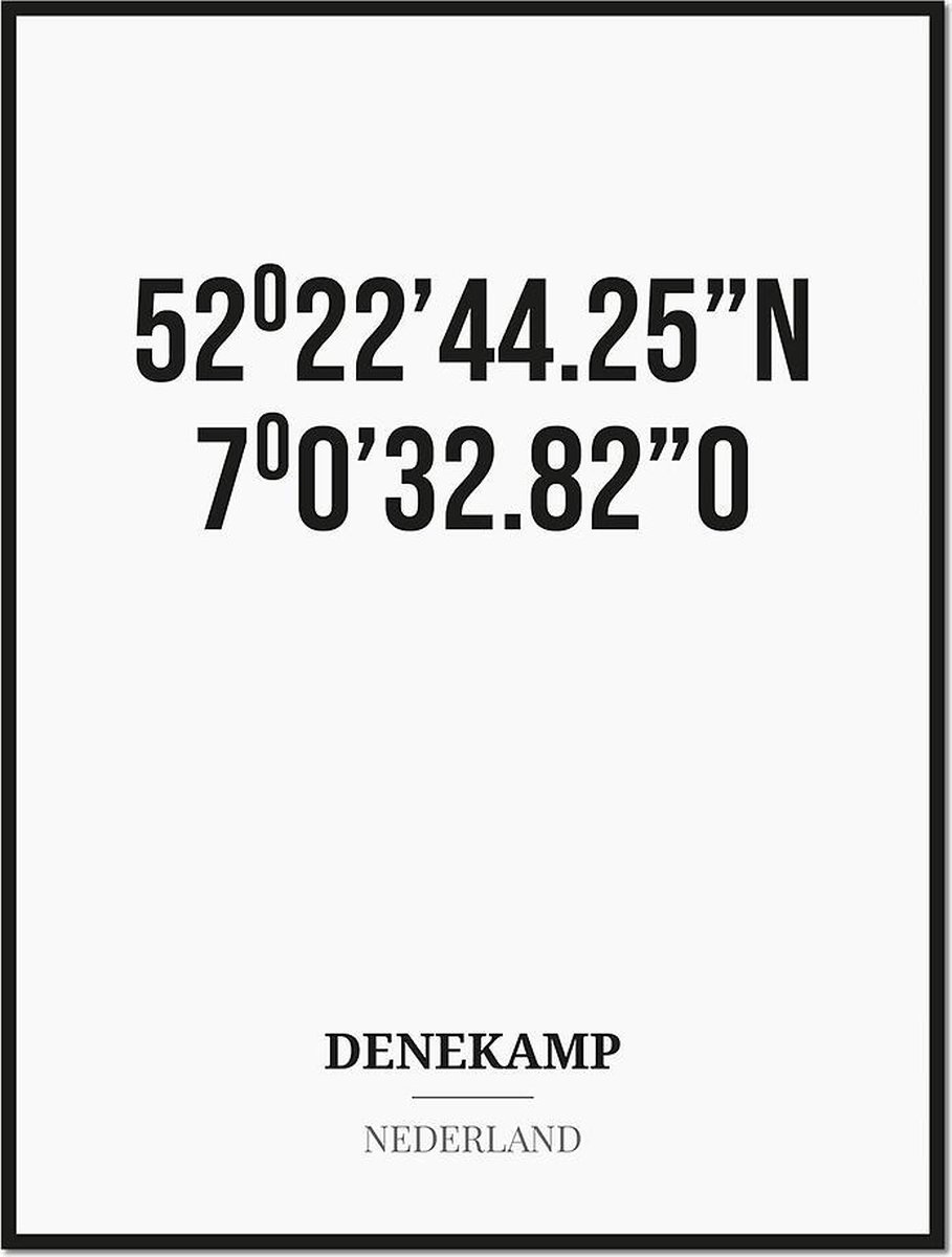 Studio216 Poster/kaart DENEKAMP met coördinaten zwart, wit