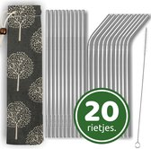 Luxe RVS Rietjes van Eureco! | Set van 20 Herbruikbare Rietjes | 10 Recht 10 Gebogen 21.5 cm | Duurzaam en Stijlvol | +3 Schoonmaakborstels en Opbergzakje | Meerdere Designs Beschi