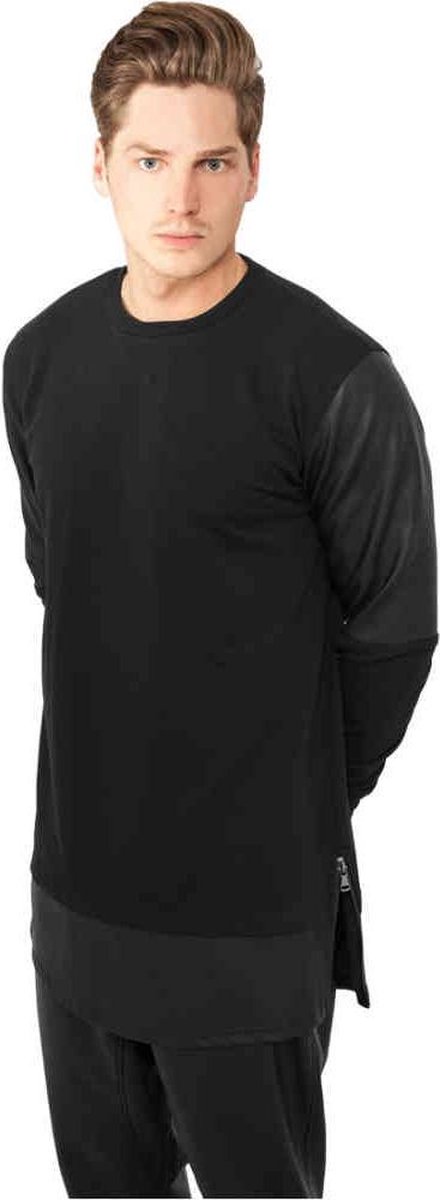 Urban Classics Long Zipped Leather Imitation Sweater/trui S Zwart