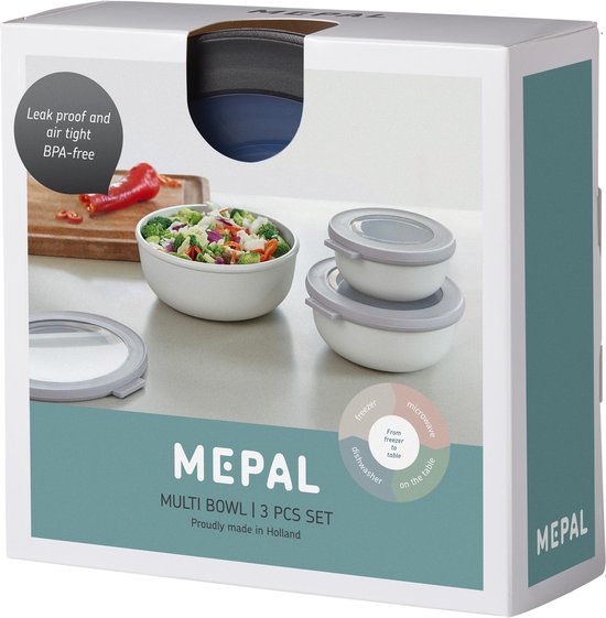 Verpakking van Mepal Cirqula multipots met een afbeelding van een salade en kleinere potjes.