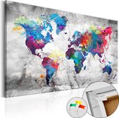 Schilderijen Op Canvas - Afbeelding op kurk - World Map: Grey Style [Cork Map] 120x80 - Artgeist Schilderij