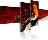 Schilderijen Op Canvas - Schilderij - Vogeltje op vier delen 100x45 - Artgeist Schilderij