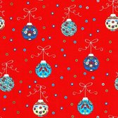 Cadeaupapier - Xmas on Glossy - Kerstballen op Rood - 30cm x 200m