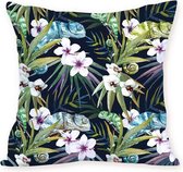 | Kussen |Kussenhoes Tropical Flowers Black Purple | 45 X 45 cm.