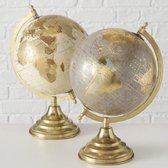 Wereldbol - Globe - 34cm - Ø22cm - Grijs - Goud
