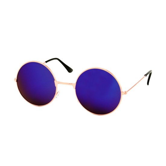 Lunettes de soleil rondes Hippie John Lennon Gabber Métal Or - Lunettes miroir bleu violet - UV 400
