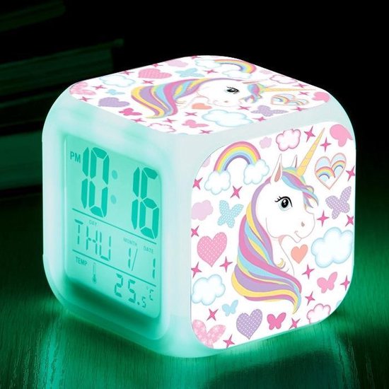 Eenhoorn Alarm Wekker met 7 kleuren LED Tempratuur Weergave Kalender  Nachtlampje Led... | bol
