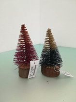 2 leuke kleurrijke kerstboompjes op houten standaard