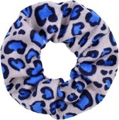Zachte scrunchie/haarwokkel met luipaard/panter print, grijs/blauw